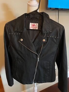 Justice Black Faux Leather Moto Jacket with Stud Details
